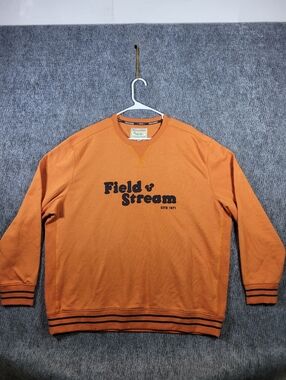 Field & Stream French Terry Applique Crewneck Sweatshirt Orange V-Notch Mens XL